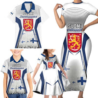 Personalised Finland Independence Day Family Matching Short Sleeve Bodycon Dress and Hawaiian Shirt Suomi Coat Of Arms Special Version LT01