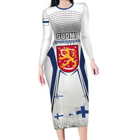 Personalised Finland Independence Day Long Sleeve Bodycon Dress Suomi Coat Of Arms Special Version LT01