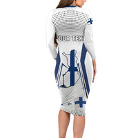 Personalised Finland Independence Day Long Sleeve Bodycon Dress Suomi Coat Of Arms Special Version LT01