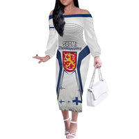 Personalised Finland Independence Day Off The Shoulder Long Sleeve Dress Suomi Coat Of Arms Special Version LT01
