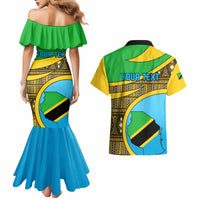 Personalised Tanzania Independence Day Couples Matching Mermaid Dress and Hawaiian Shirt Tanzanian Coat Of Arms African Pattern - Wonder Print Shop