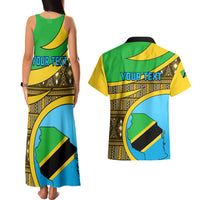 Personalised Tanzania Independence Day Couples Matching Tank Maxi Dress and Hawaiian Shirt Tanzanian Coat Of Arms African Pattern - Wonder Print Shop