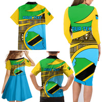 Personalised Tanzania Independence Day Family Matching Long Sleeve Bodycon Dress and Hawaiian Shirt Tanzanian Coat Of Arms African Pattern - Wonder Print Shop