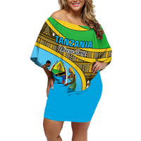 Personalised Tanzania Independence Day Family Matching Off Shoulder Short Dress and Hawaiian Shirt Tanzanian Coat Of Arms African Pattern - Wonder Print Shop