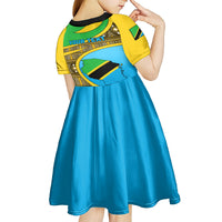 Personalised Tanzania Independence Day Kid Short Sleeve Dress Tanzanian Coat Of Arms African Pattern - Wonder Print Shop