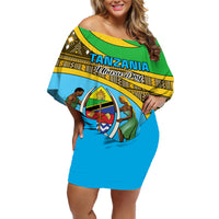 Personalised Tanzania Independence Day Off Shoulder Short Dress Tanzanian Coat Of Arms African Pattern - Wonder Print Shop