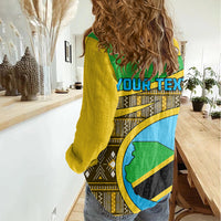 Personalised Tanzania Independence Day Women Casual Shirt Tanzanian Coat Of Arms African Pattern - Wonder Print Shop