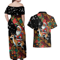 South Africa Christmas Couples Matching Off Shoulder Maxi Dress and Hawaiian Shirt Black Santa Claus Riding Springbok - Wonder Print Shop