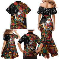 South Africa Christmas Family Matching Mermaid Dress and Hawaiian Shirt Black Santa Claus Riding Springbok - Wonder Print Shop