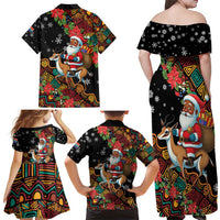 South Africa Christmas Family Matching Off Shoulder Maxi Dress and Hawaiian Shirt Black Santa Claus Riding Springbok - Wonder Print Shop