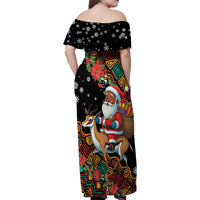 South Africa Christmas Family Matching Off Shoulder Maxi Dress and Hawaiian Shirt Black Santa Claus Riding Springbok - Wonder Print Shop