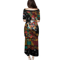 South Africa Christmas Family Matching Puletasi and Hawaiian Shirt Black Santa Claus Riding Springbok - Wonder Print Shop