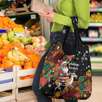 South Africa Christmas Grocery Bag Black Santa Claus Riding Springbok