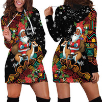 South Africa Christmas Hoodie Dress Black Santa Claus Riding Springbok - Wonder Print Shop