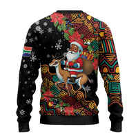 South Africa Christmas Ugly Christmas Sweater Black Santa Claus Riding Springbok - Wonder Print Shop