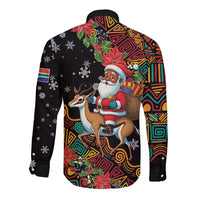 South Africa Christmas Long Sleeve Button Shirt Black Santa Claus Riding Springbok - Wonder Print Shop