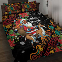 South Africa Christmas Quilt Bed Set Black Santa Claus Riding Springbok - Wonder Print Shop