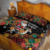 South Africa Christmas Quilt Bed Set Black Santa Claus Riding Springbok - Wonder Print Shop