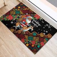 South Africa Christmas Rubber Doormat Black Santa Claus Riding Springbok - Wonder Print Shop