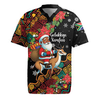 South Africa Christmas Rugby Jersey Black Santa Claus Riding Springbok - Wonder Print Shop