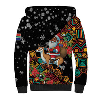 South Africa Christmas Sherpa Hoodie Black Santa Claus Riding Springbok - Wonder Print Shop