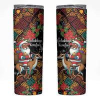 South Africa Christmas Skinny Tumbler Black Santa Claus Riding Springbok - Wonder Print Shop