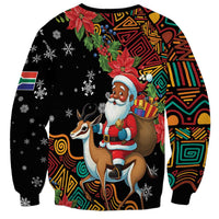 South Africa Christmas Sweatshirt Black Santa Claus Riding Springbok - Wonder Print Shop