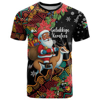 South Africa Christmas T Shirt Black Santa Claus Riding Springbok - Wonder Print Shop
