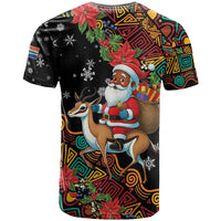 South Africa Christmas T Shirt Black Santa Claus Riding Springbok - Wonder Print Shop