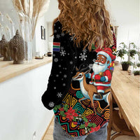 South Africa Christmas Women Casual Shirt Black Santa Claus Riding Springbok - Wonder Print Shop