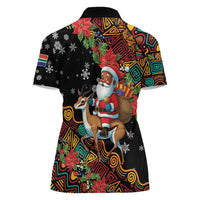 South Africa Christmas Women Polo Shirt Black Santa Claus Riding Springbok - Wonder Print Shop