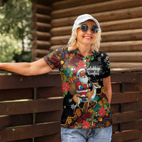 South Africa Christmas Women Polo Shirt Black Santa Claus Riding Springbok - Wonder Print Shop