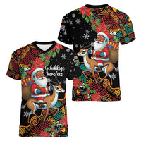 South Africa Christmas Women V-Neck T-Shirt Black Santa Claus Riding Springbok - Wonder Print Shop