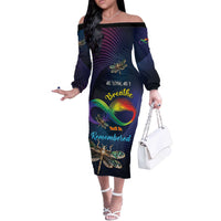 Personalized As Long As I Breathe You'll Be Remembered Off The Shoulder Long Sleeve Dress Feather Infinity Luxury Dragonfly - Wonder Print Shop
