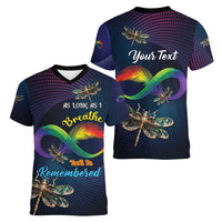 Personalized As Long As I Breathe You'll Be Remembered Women V-Neck T-Shirt Feather Infinity Luxury Dragonfly - Wonder Print Shop