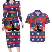 Personalized Ayiti Jwaye Nwel Couples Matching Long Sleeve Bodycon Dress and Hawaiian Shirt Haiti Merry Christmas - Wonder Print Shop