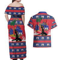 Personalized Ayiti Jwaye Nwel Couples Matching Off Shoulder Maxi Dress and Hawaiian Shirt Haiti Merry Christmas - Wonder Print Shop