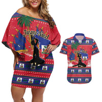 Personalized Ayiti Jwaye Nwel Couples Matching Off Shoulder Short Dress and Hawaiian Shirt Haiti Merry Christmas - Wonder Print Shop