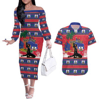 Personalized Ayiti Jwaye Nwel Couples Matching Off The Shoulder Long Sleeve Dress and Hawaiian Shirt Haiti Merry Christmas - Wonder Print Shop
