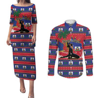Personalized Ayiti Jwaye Nwel Couples Matching Puletasi and Long Sleeve Button Shirt Haiti Merry Christmas - Wonder Print Shop
