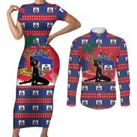 Personalized Ayiti Jwaye Nwel Couples Matching Short Sleeve Bodycon Dress and Long Sleeve Button Shirt Haiti Merry Christmas - Wonder Print Shop