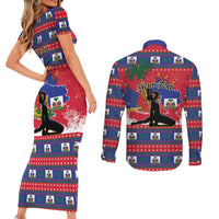 Personalized Ayiti Jwaye Nwel Couples Matching Short Sleeve Bodycon Dress and Long Sleeve Button Shirt Haiti Merry Christmas - Wonder Print Shop