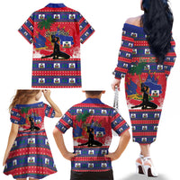 Personalized Ayiti Jwaye Nwel Family Matching Off The Shoulder Long Sleeve Dress and Hawaiian Shirt Haiti Merry Christmas - Wonder Print Shop
