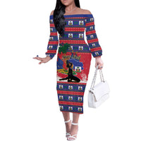 Personalized Ayiti Jwaye Nwel Family Matching Off The Shoulder Long Sleeve Dress and Hawaiian Shirt Haiti Merry Christmas - Wonder Print Shop