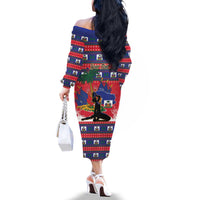 Personalized Ayiti Jwaye Nwel Family Matching Off The Shoulder Long Sleeve Dress and Hawaiian Shirt Haiti Merry Christmas - Wonder Print Shop