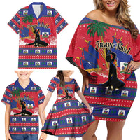 Personalized Ayiti Jwaye Nwel Family Matching Off Shoulder Short Dress and Hawaiian Shirt Haiti Merry Christmas - Wonder Print Shop