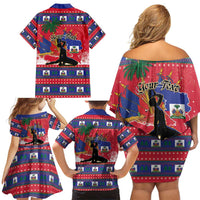 Personalized Ayiti Jwaye Nwel Family Matching Off Shoulder Short Dress and Hawaiian Shirt Haiti Merry Christmas - Wonder Print Shop