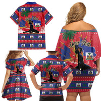 Personalized Ayiti Jwaye Nwel Family Matching Off Shoulder Short Dress and Hawaiian Shirt Haiti Merry Christmas - Wonder Print Shop