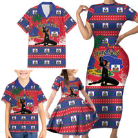 Personalized Ayiti Jwaye Nwel Family Matching Short Sleeve Bodycon Dress and Hawaiian Shirt Haiti Merry Christmas - Wonder Print Shop