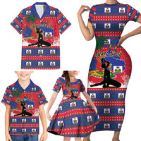 Personalized Ayiti Jwaye Nwel Family Matching Short Sleeve Bodycon Dress and Hawaiian Shirt Haiti Merry Christmas - Wonder Print Shop